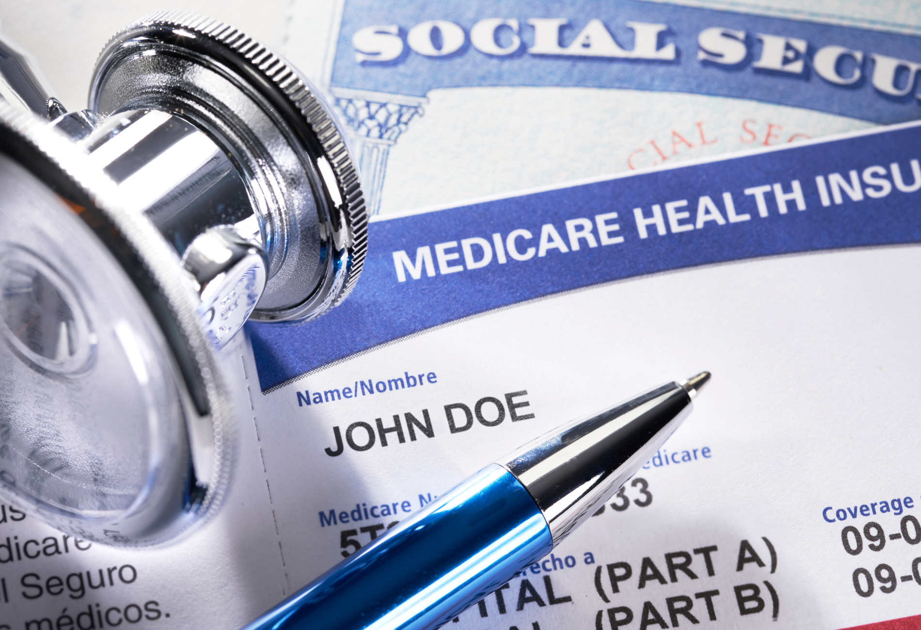 A stethoscope sits on top of a medicare health insurance form