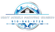 Logo for Dirty Details Pressure Washing featuring a house graphic, pressure washer icon, and phone number.