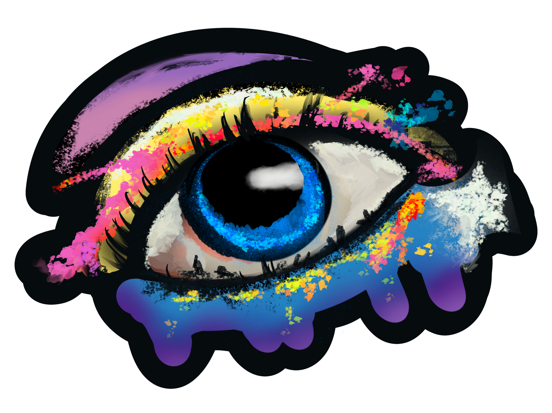 Re-creation of unknown artist's original work found on Pinterest: colorful eye in 80's style chalk and spraypaint