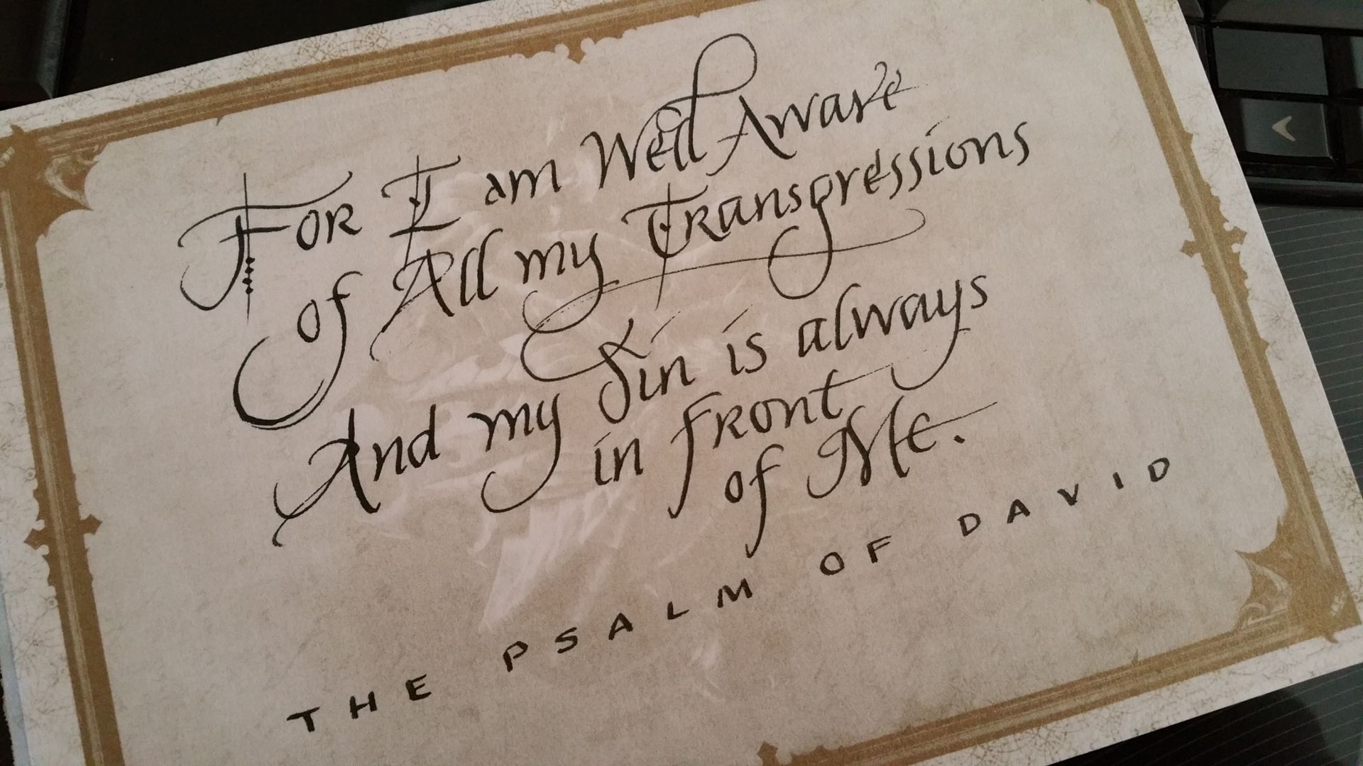 The psalm of david is written on a piece of paper