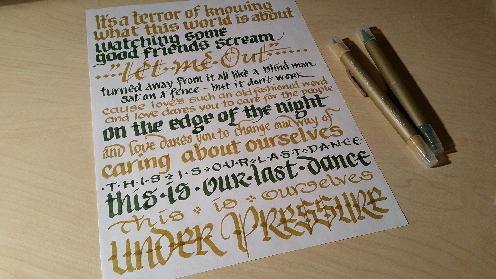 A piece of paper that says under pressure on it