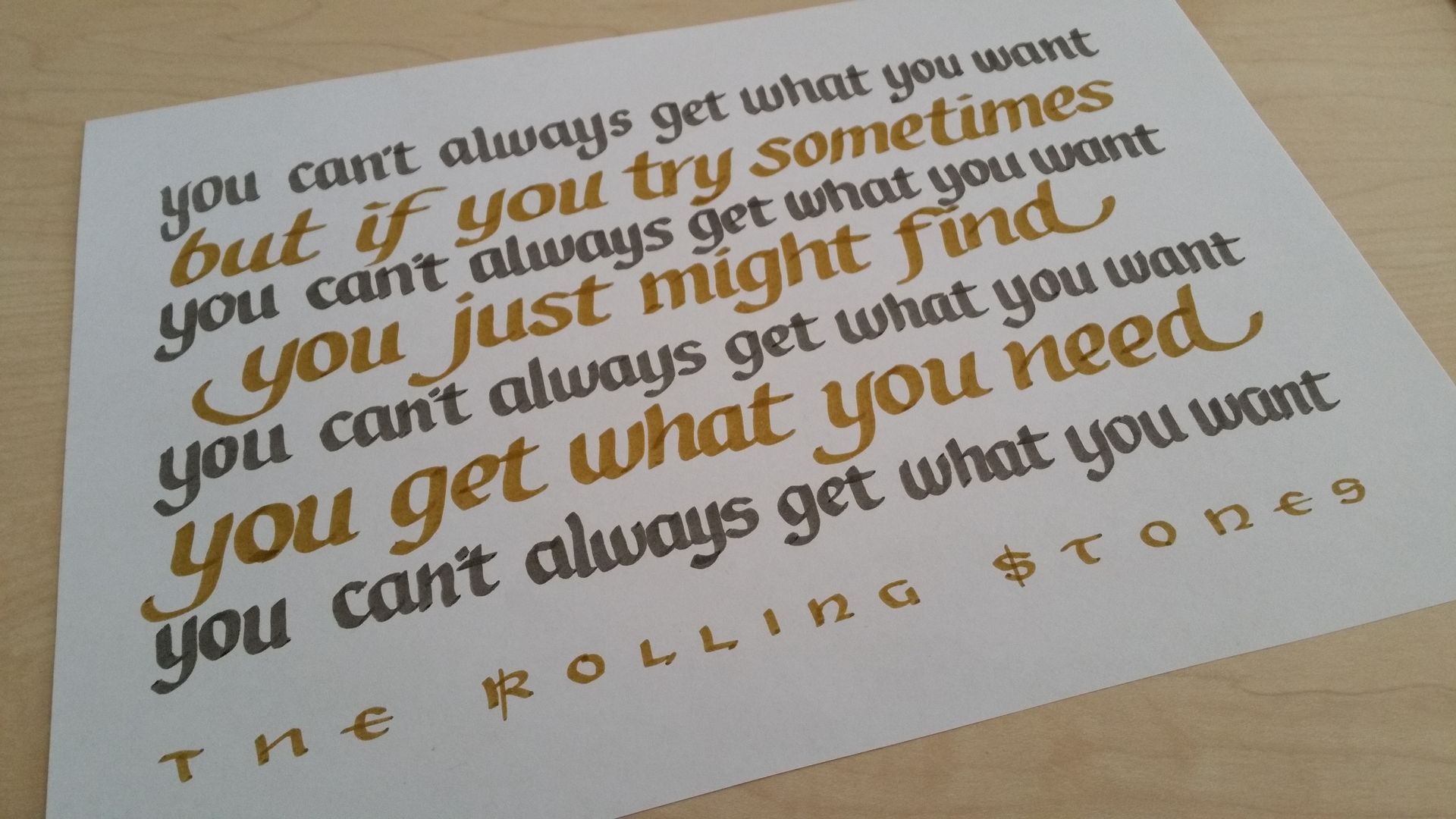 A rolling stones quote is on a piece of paper