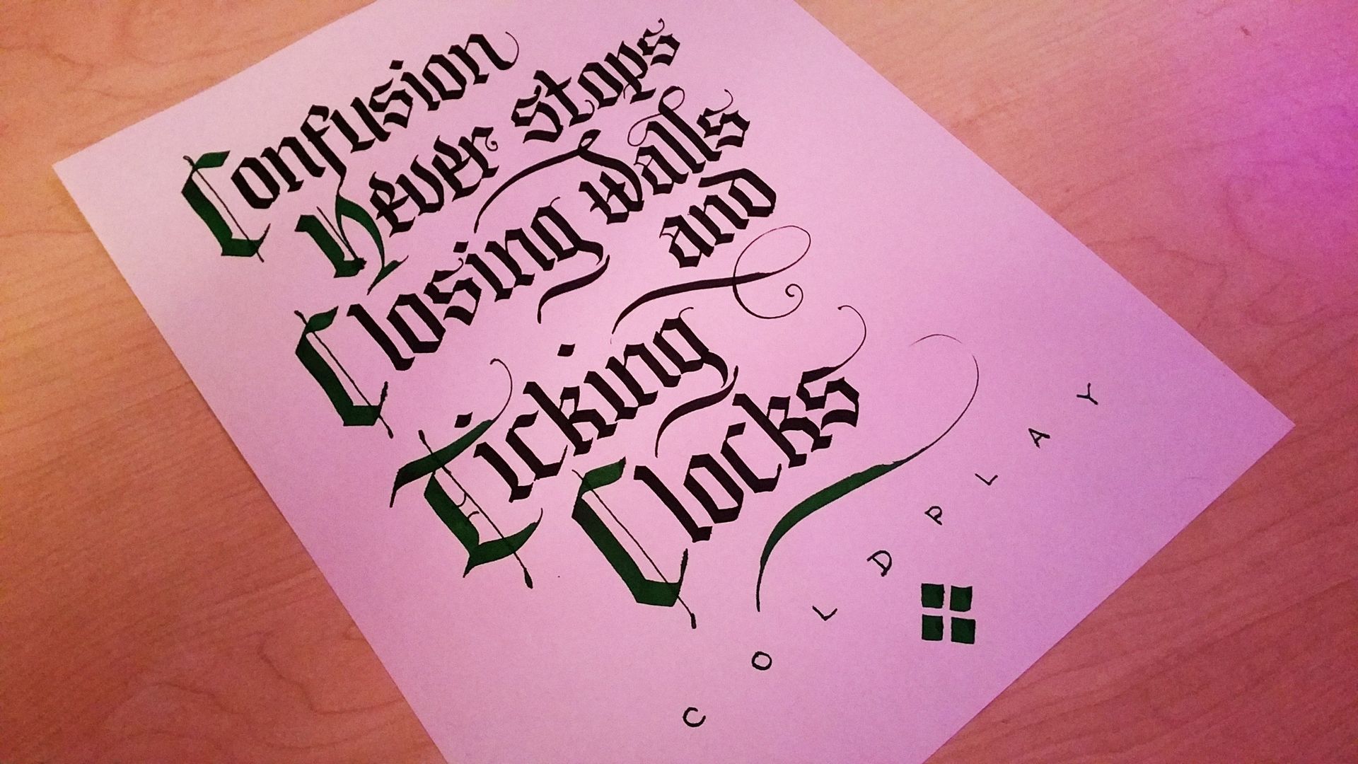 A piece of paper that says confusion never stops closing walls and ticking clocks