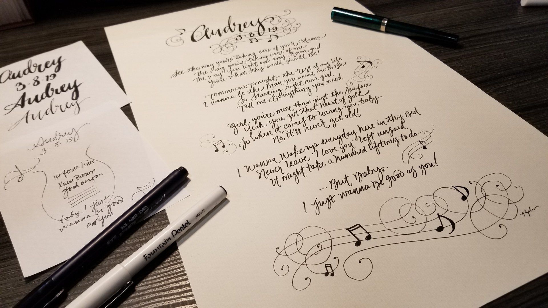 A custom made scroll with their favorite song lyrics