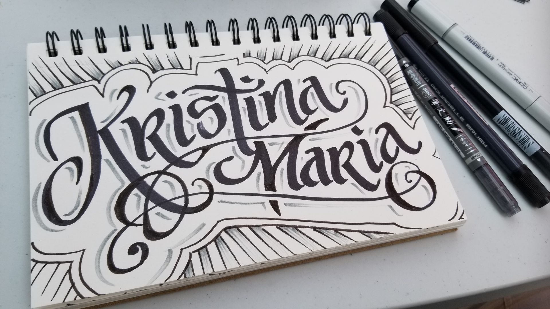 A notebook with the name kristina maria written on it