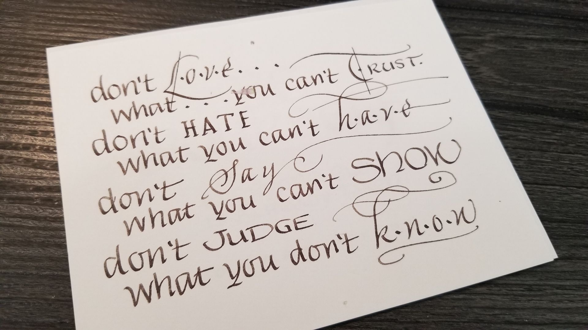 A piece of paper that says do n't love what you cant trust