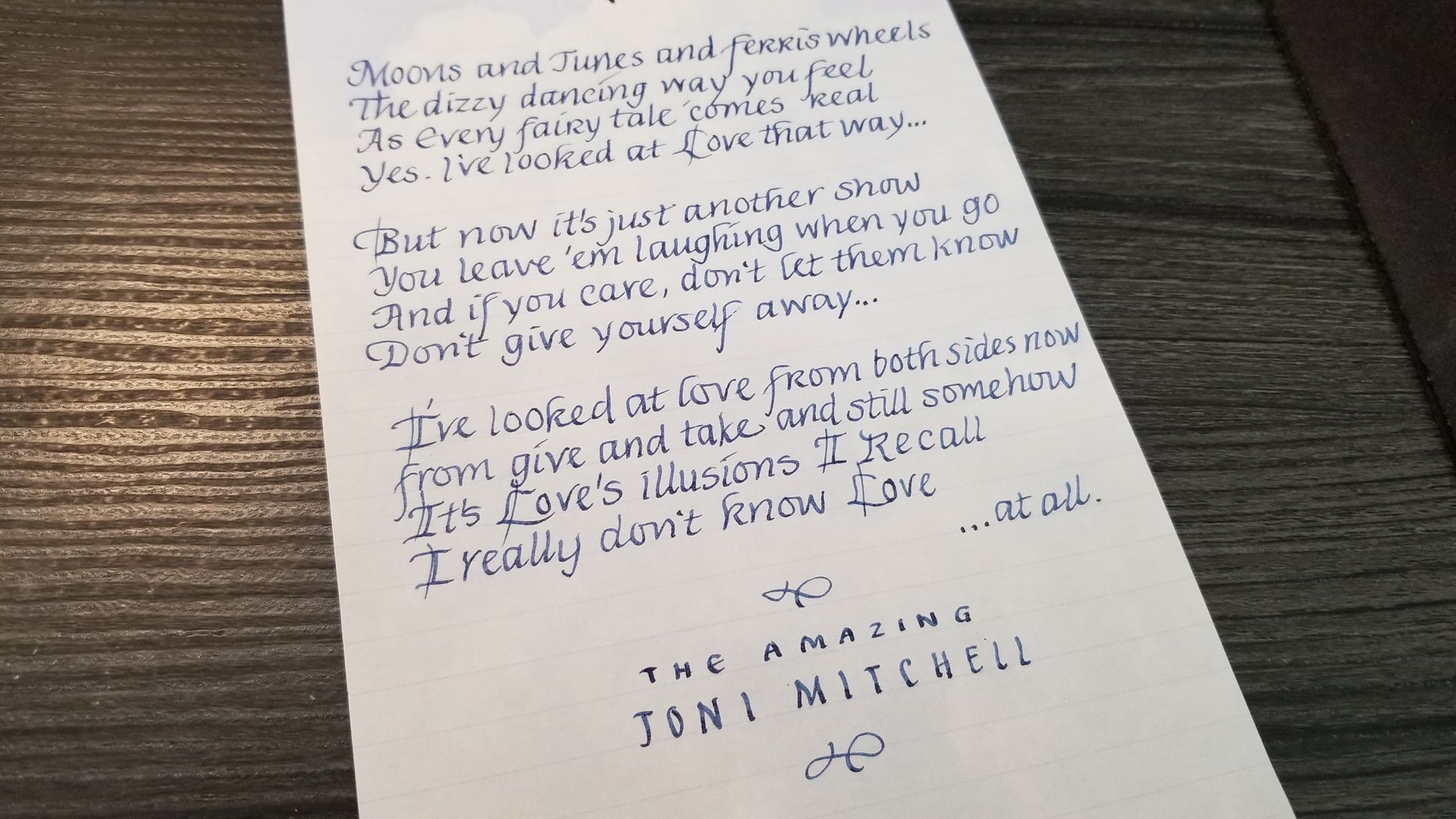 Daily calligraphy practice featuring the lyrics of 