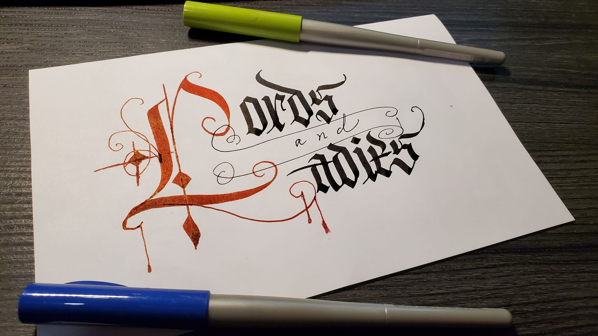 A piece of paper with the words lords and ladies written on it