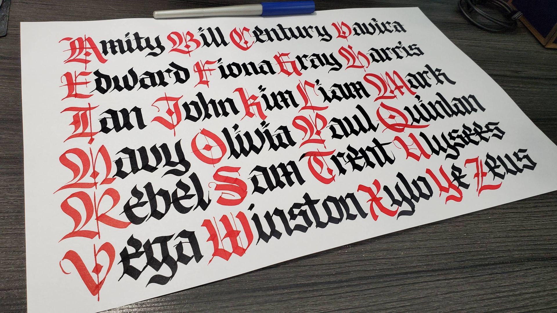 A piece of paper with the names of people written on it