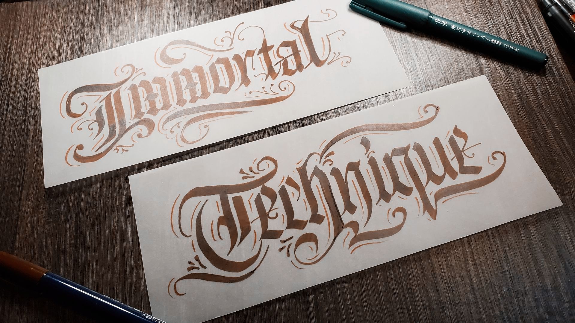 Two pieces of paper with the words immortal technique written on them