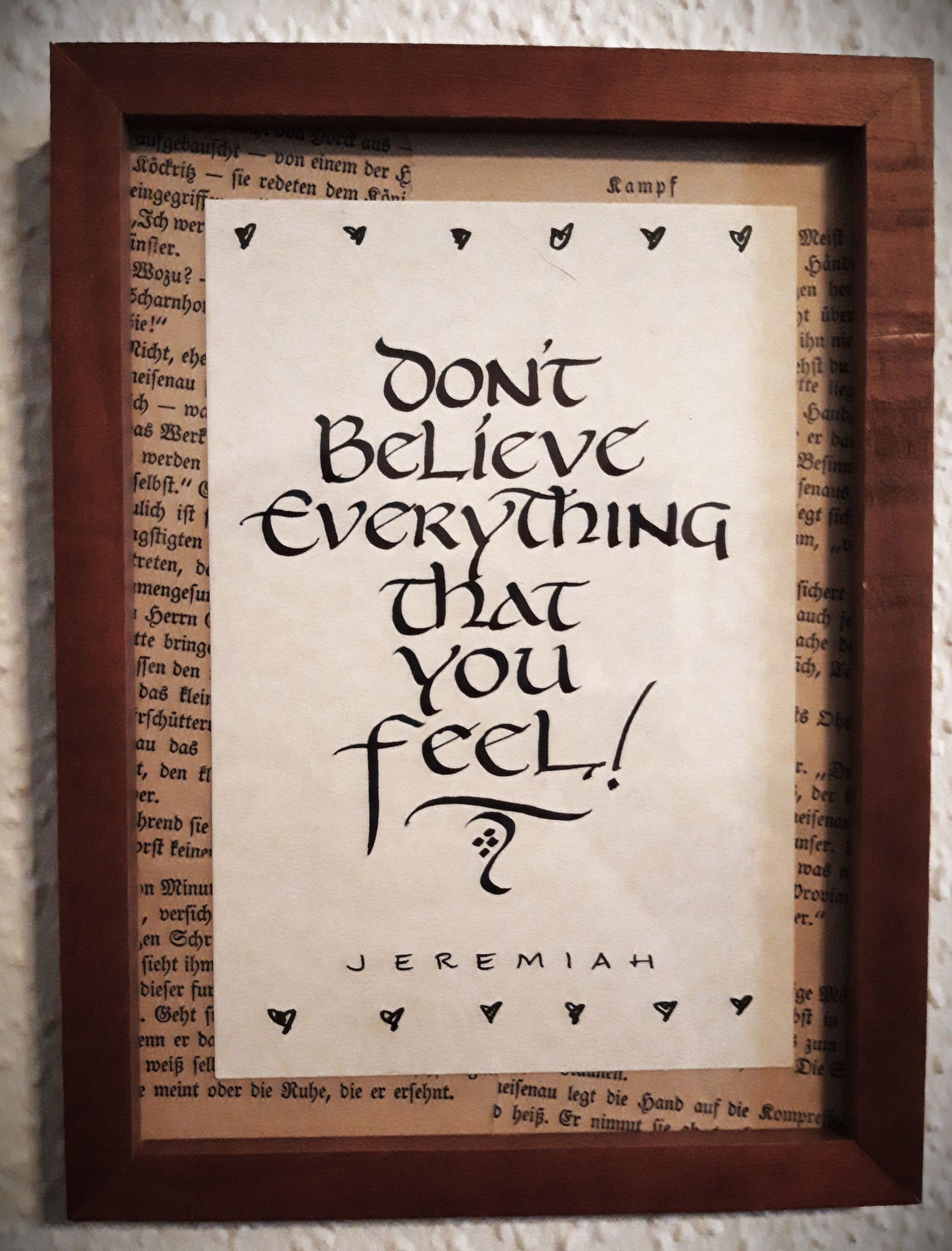 A framed piece of paper that says 