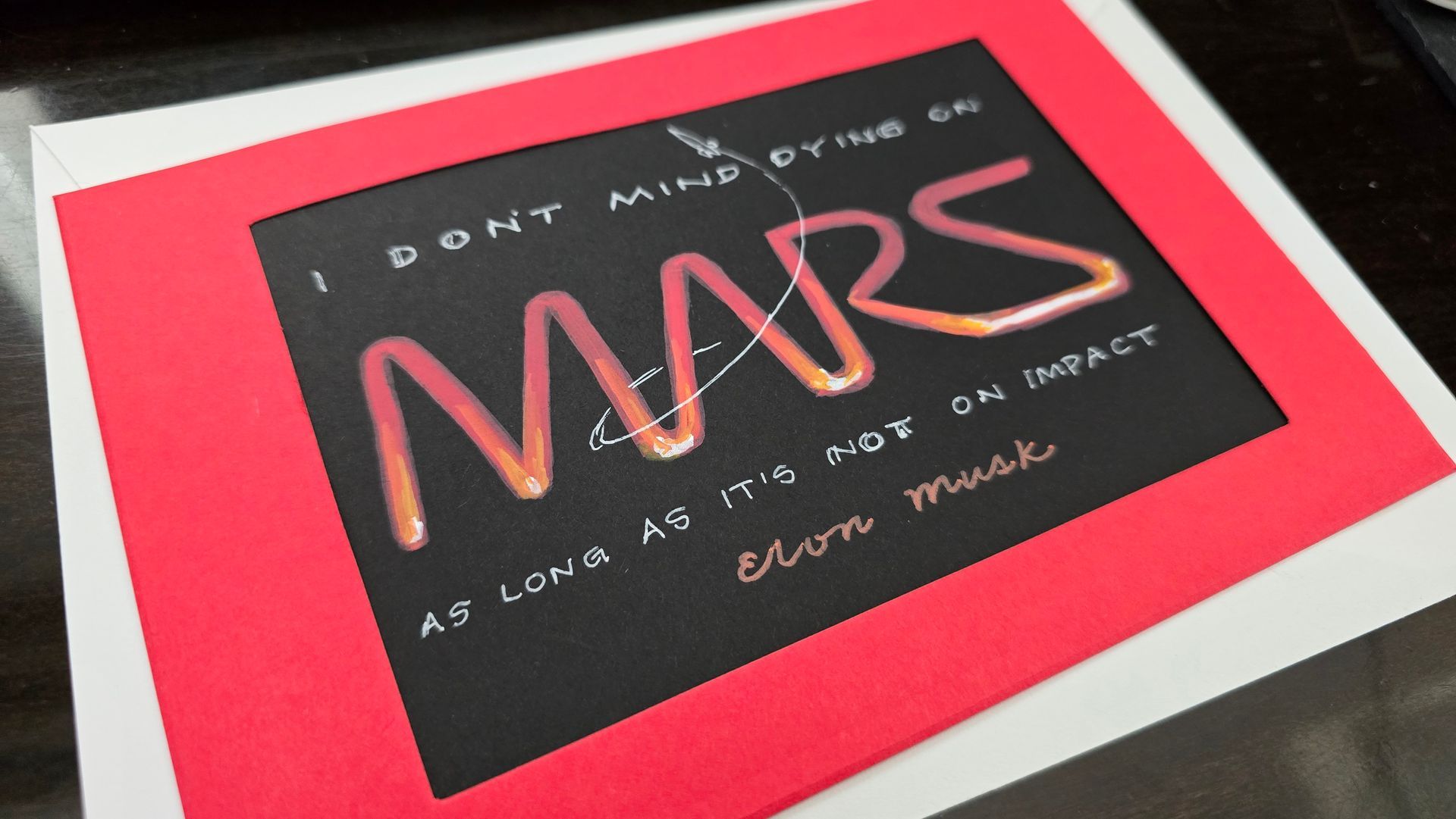 Acrylic chalk paint on matte black journal cover for Twitch user Mars
