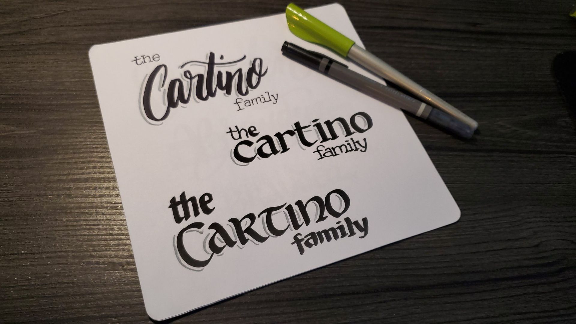 A piece of paper with the words the cartino family written on it