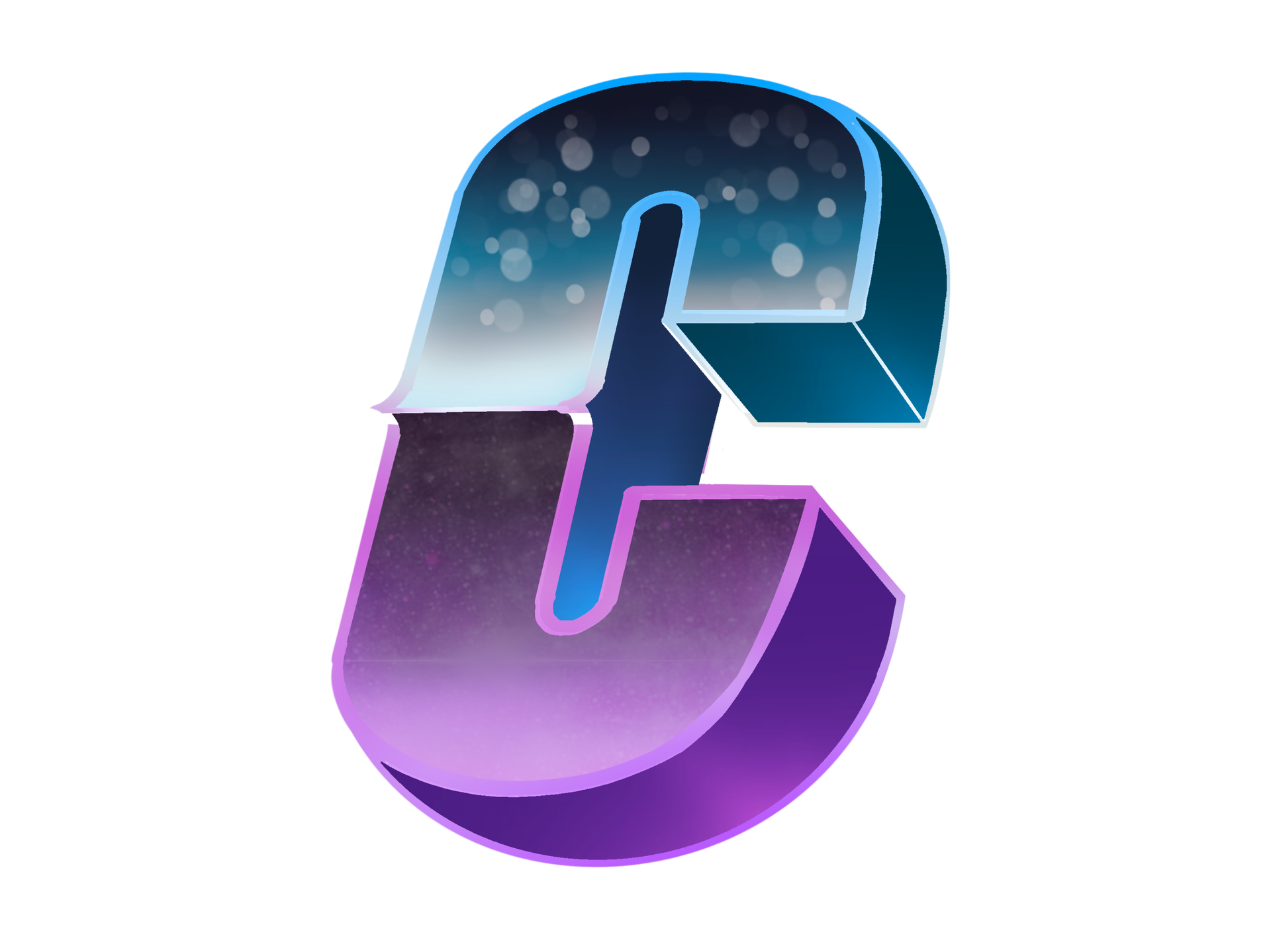 A purple and blue letter c on a white background