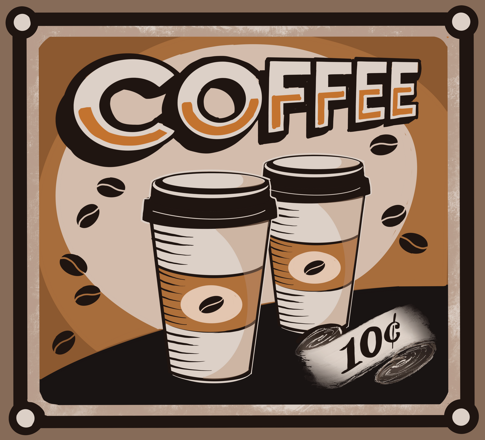 Re-creation of unknown artist's original work found on Pinterest. 2 Coffee cups