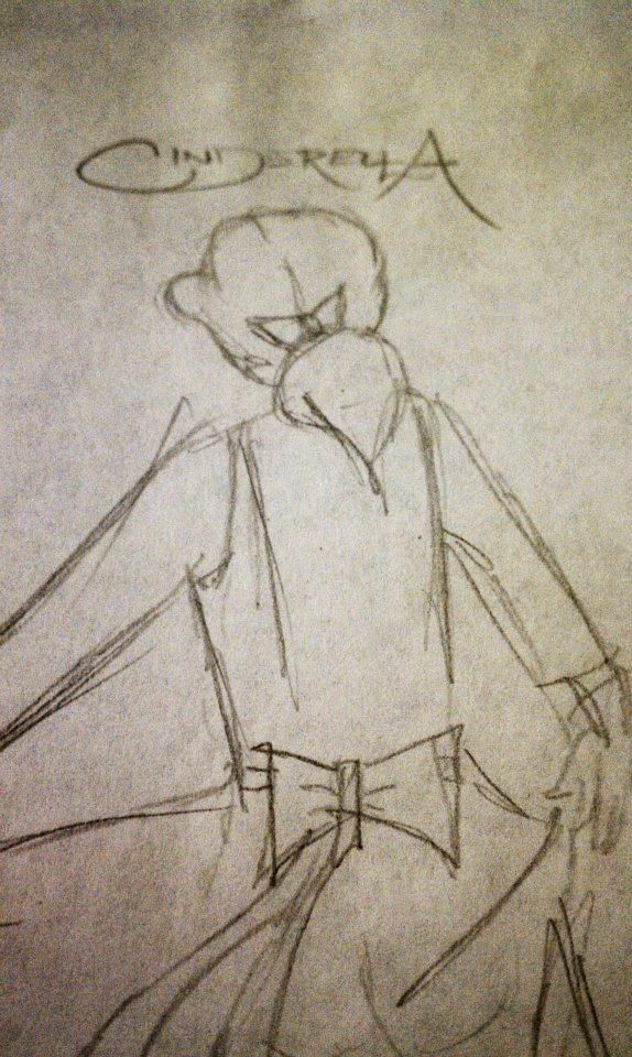 A drawing of a person with the name cinderella written on it