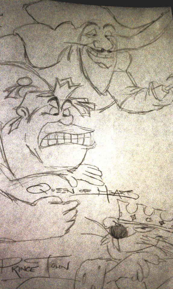 A black and white drawing of a man with a mustache