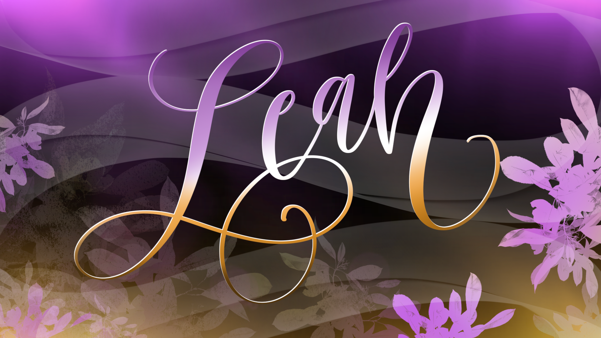 The name leah is written in gold on a purple background