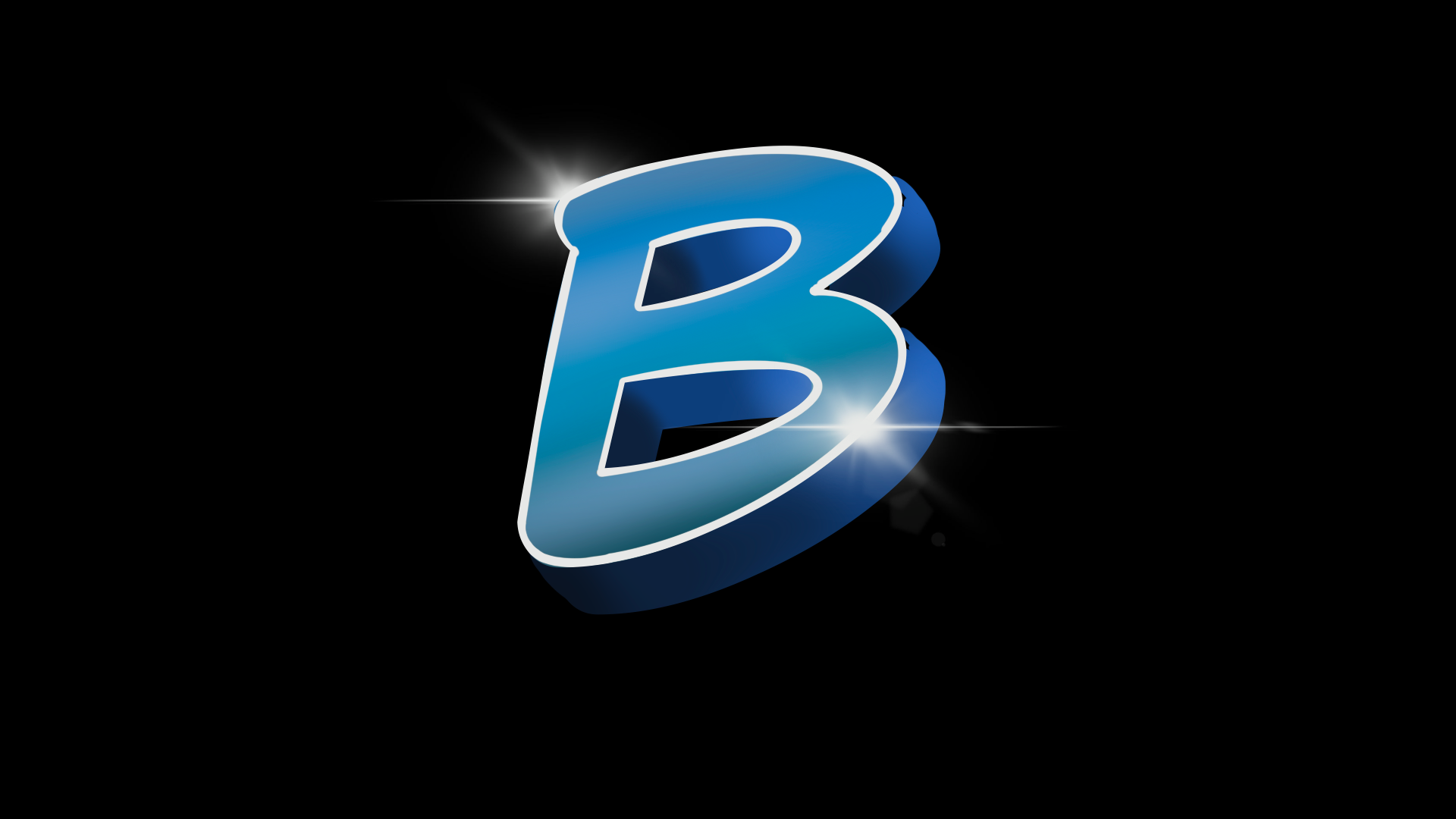 A blue letter b on a black background