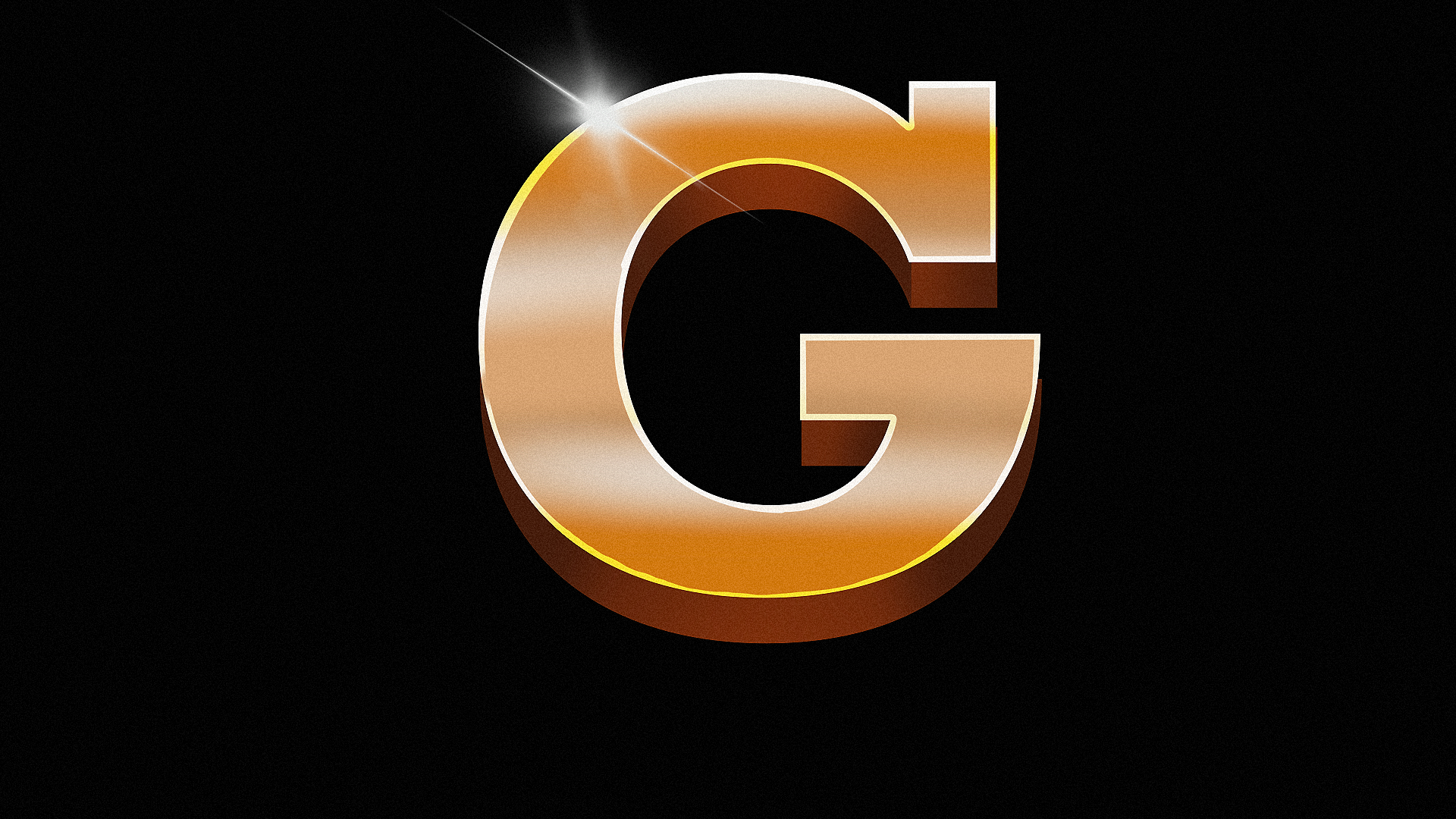 A gold letter g on a black background