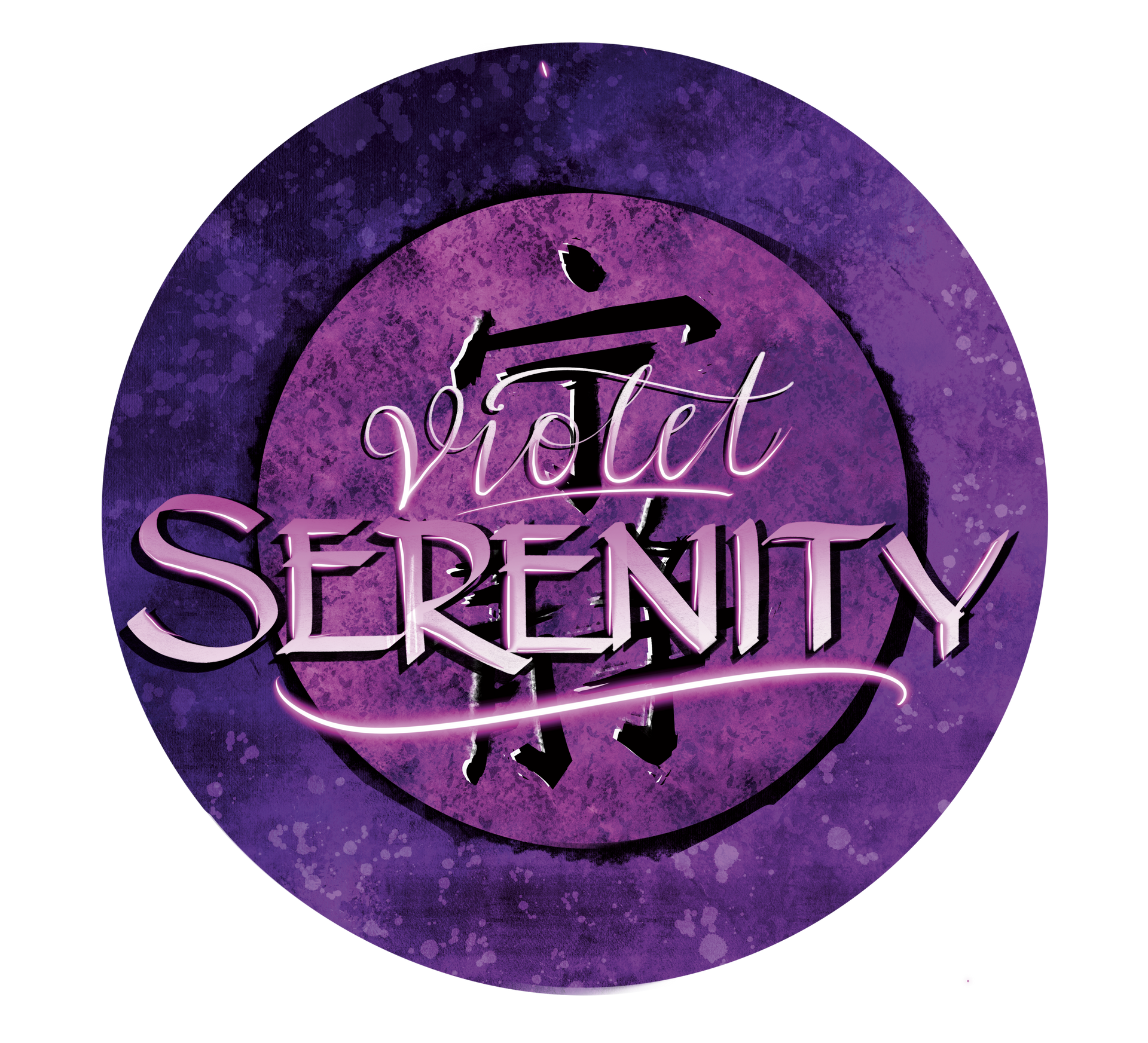 A purple circle with the words violet serenity on it