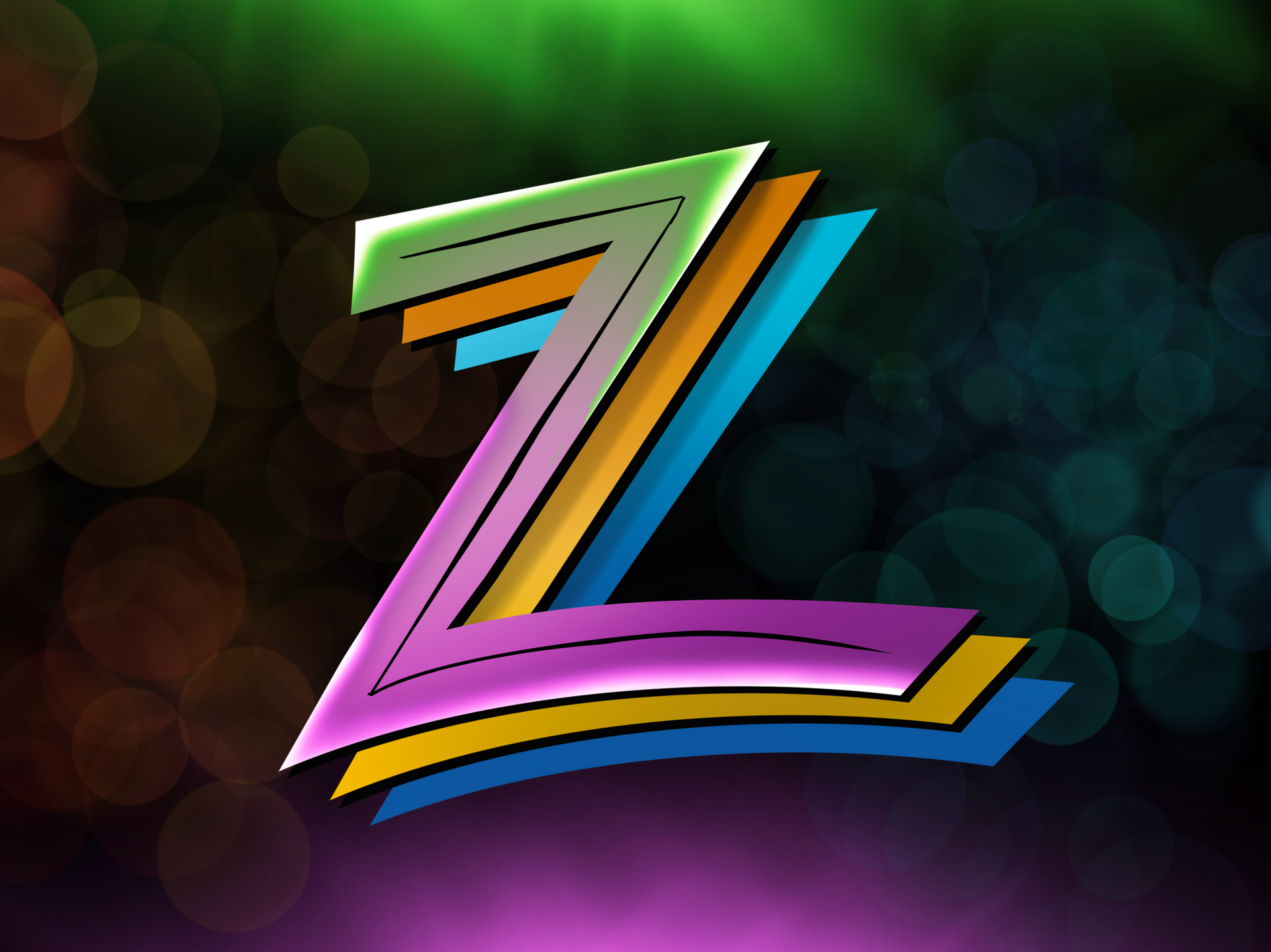 A colorful letter z on a dark background