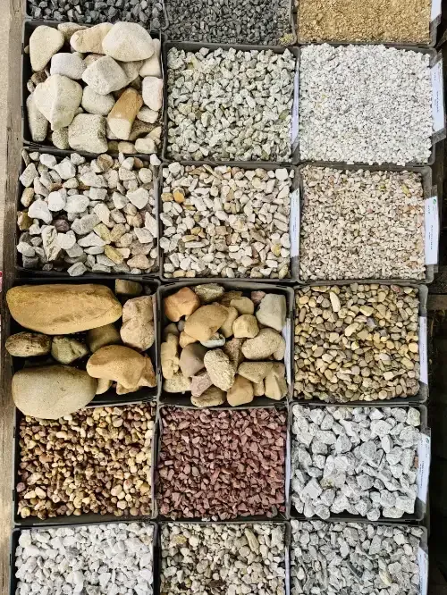 Many different samples of rocks in the trays that can be purchased.