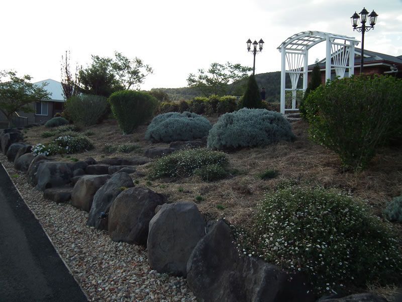 A row of rocks along the side of a road