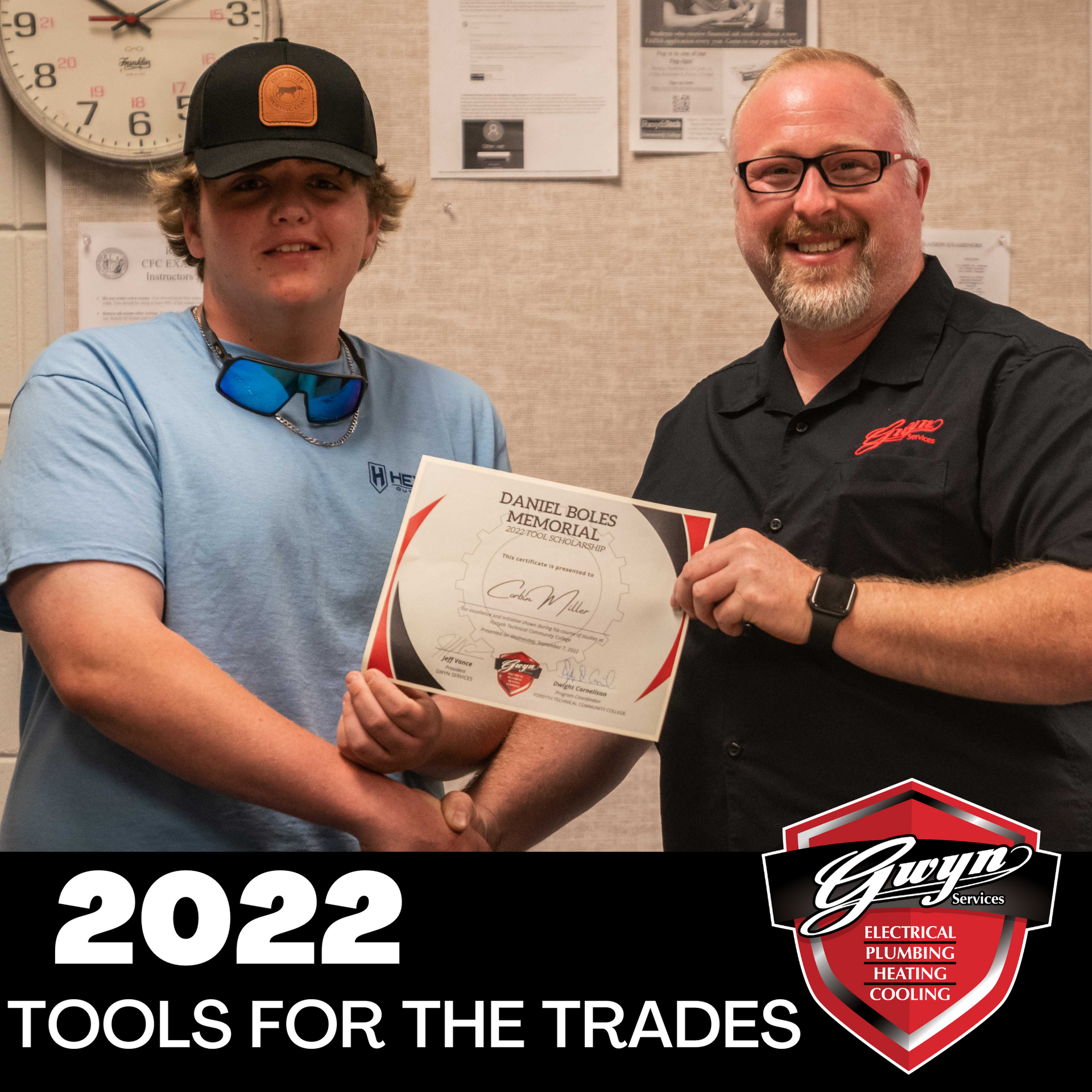 Corbin Miller was the first recipient of the Daniel Boles Memorial Tools for the Trades Scholarship in 2022