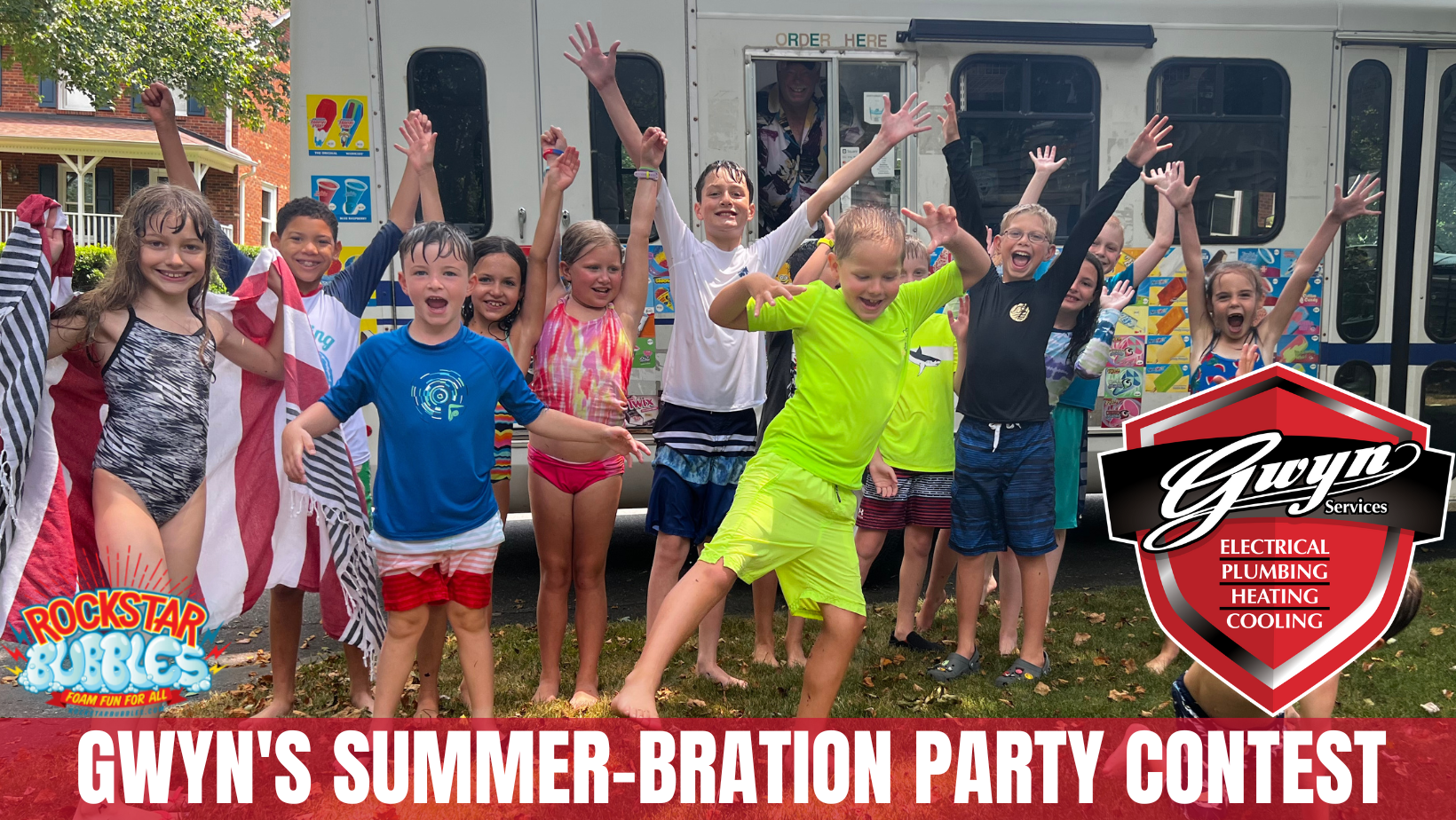 A group of children are standing in front of a school bus.