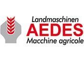 Logo di Aedes, azienda produttrice di macchine agricole. Simbolo grigio con testo rosso: