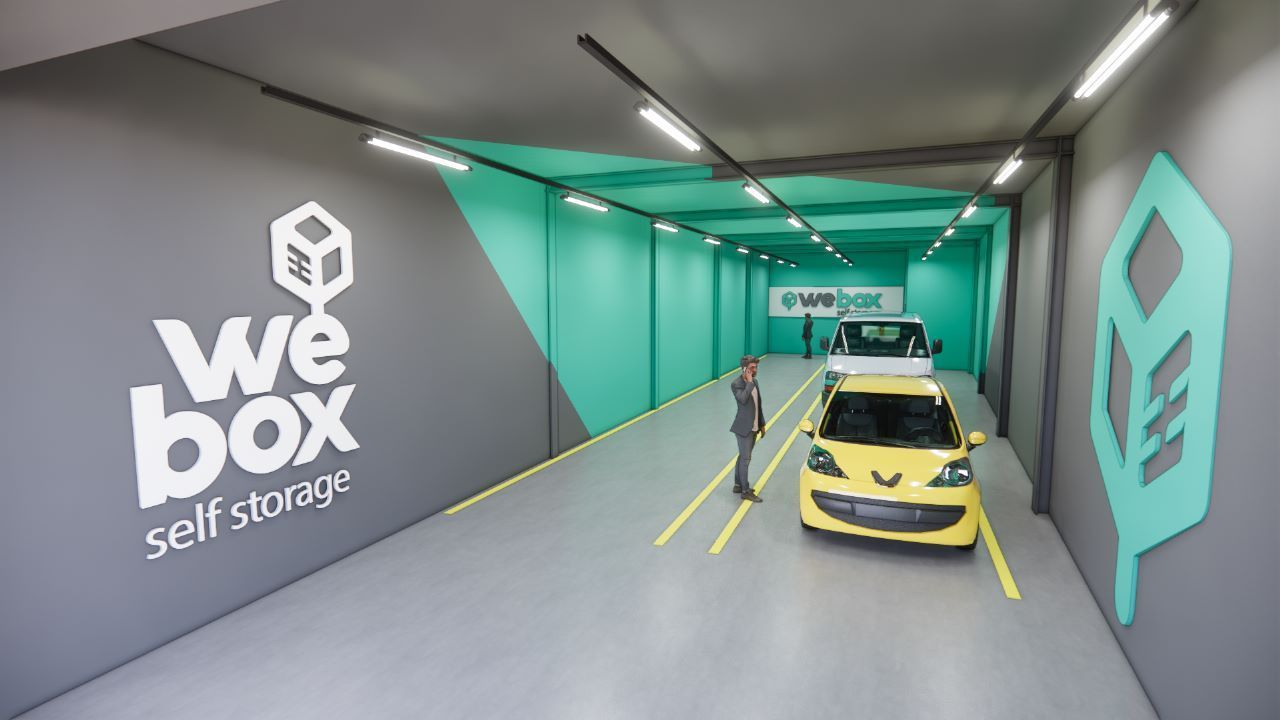 We Box Self Storage Uma impressão artística de uma instalação de autoarmazenamento we box