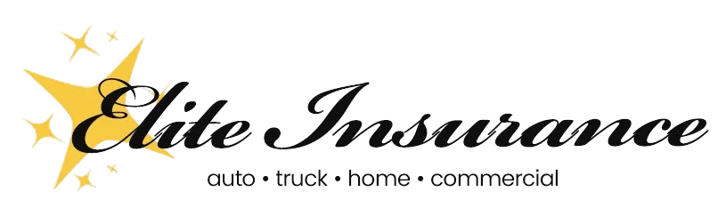 Elite Insurance logo with gold stars and the words auto, truck, home, commercial