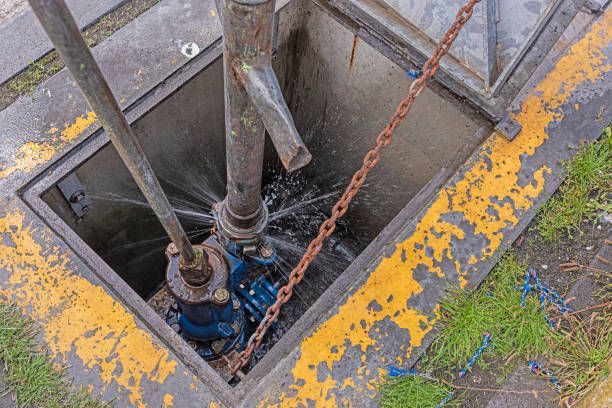Water well with two water pipes viewed from the top.