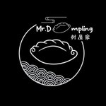 White logo for &ldquo;Mr. Dumpling&rdquo; with a dumpling icon and Chinese characters on a black background