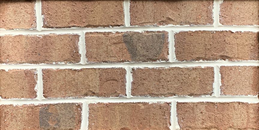 Close-up of a brick wall, with reddish-brown bricks and white mortar between them.