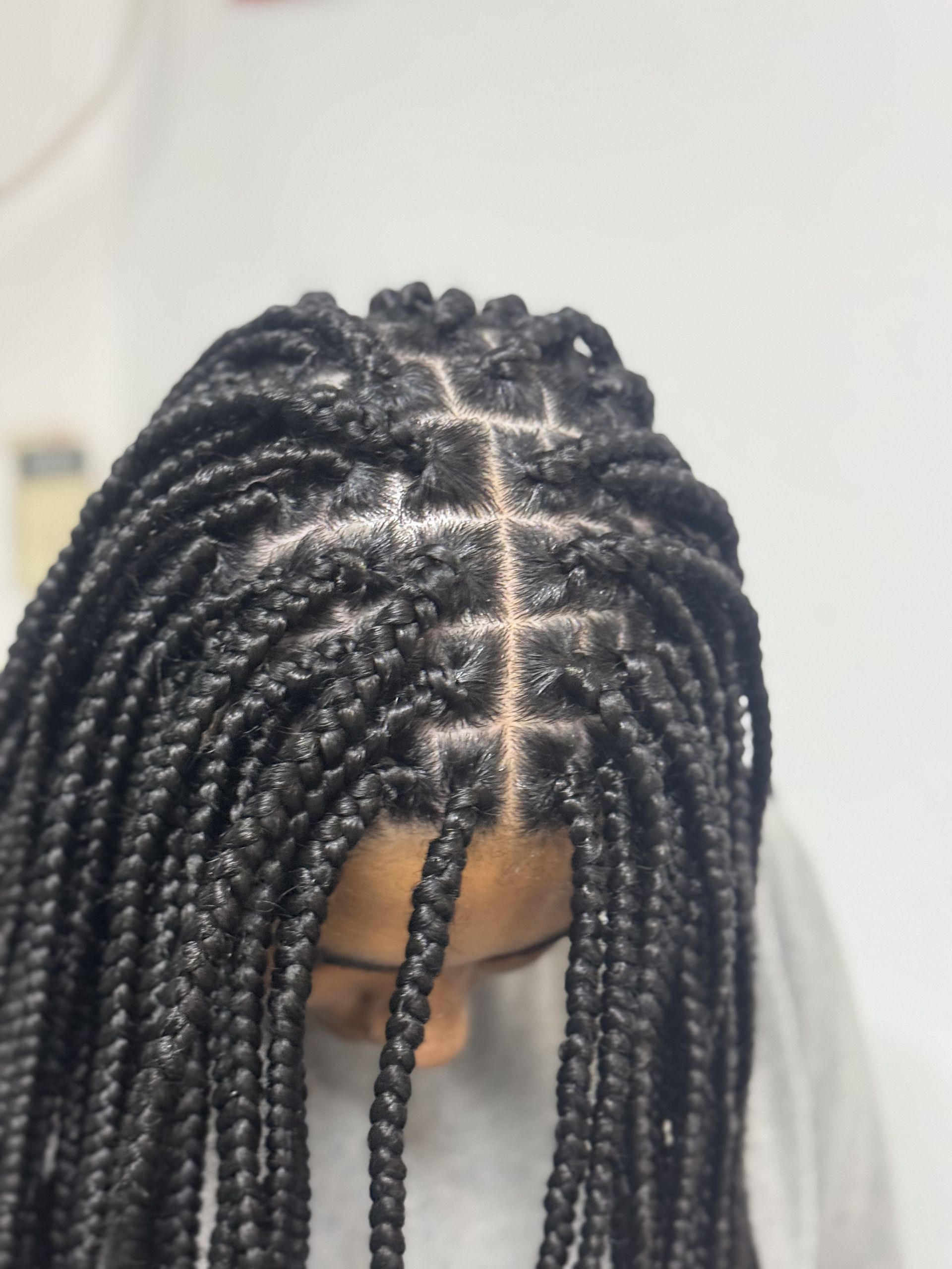 A close up of a woman 's braided hair