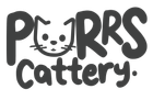 A black and white logo for a cat cattery