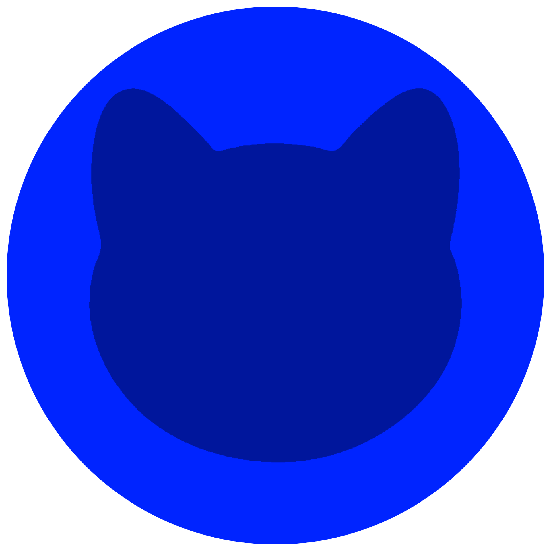 A blue circle with a cat 's head inside of it