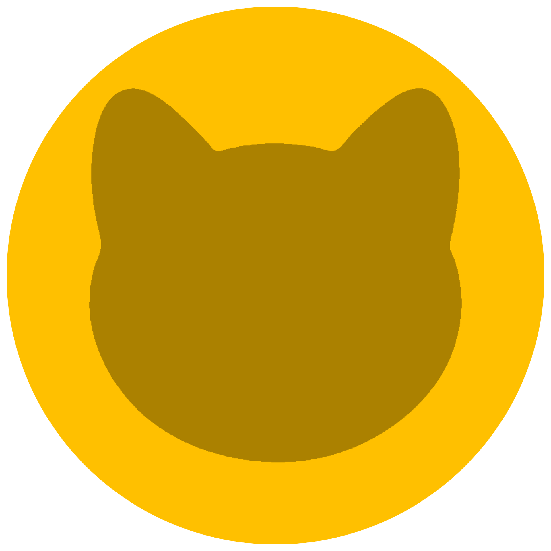 A silhouette of a cat 's head in a yellow circle