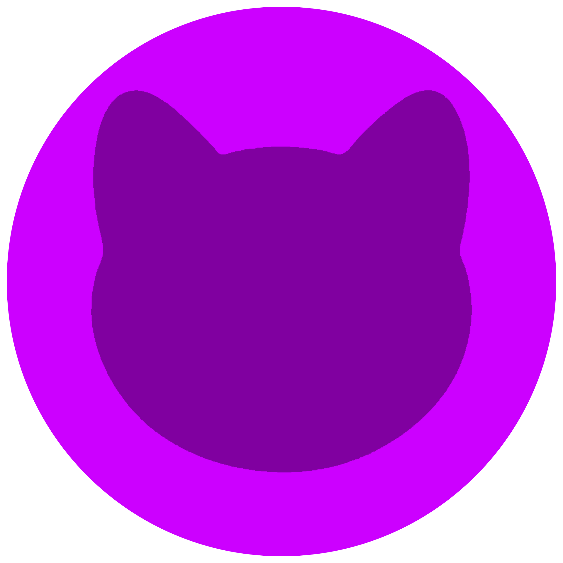 A purple circle with a silhouette of a cat 's head inside of it.