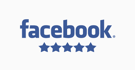 A facebook logo with five stars on it on a white background.