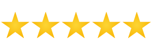 A row of five yellow stars on a white background.