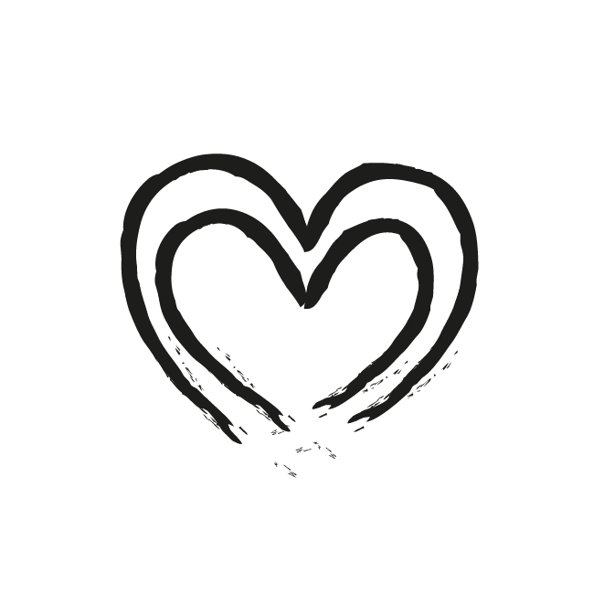 A black and white drawing of a heart on a white background.