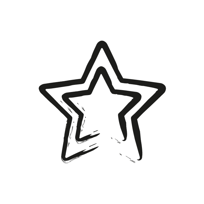A black and white drawing of two stars on a white background.
