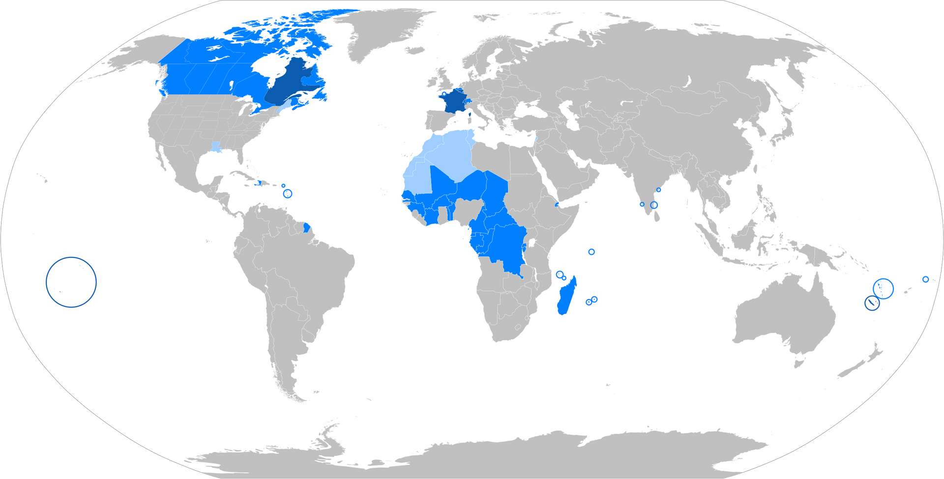 Französische Länder auf der Weltkarte