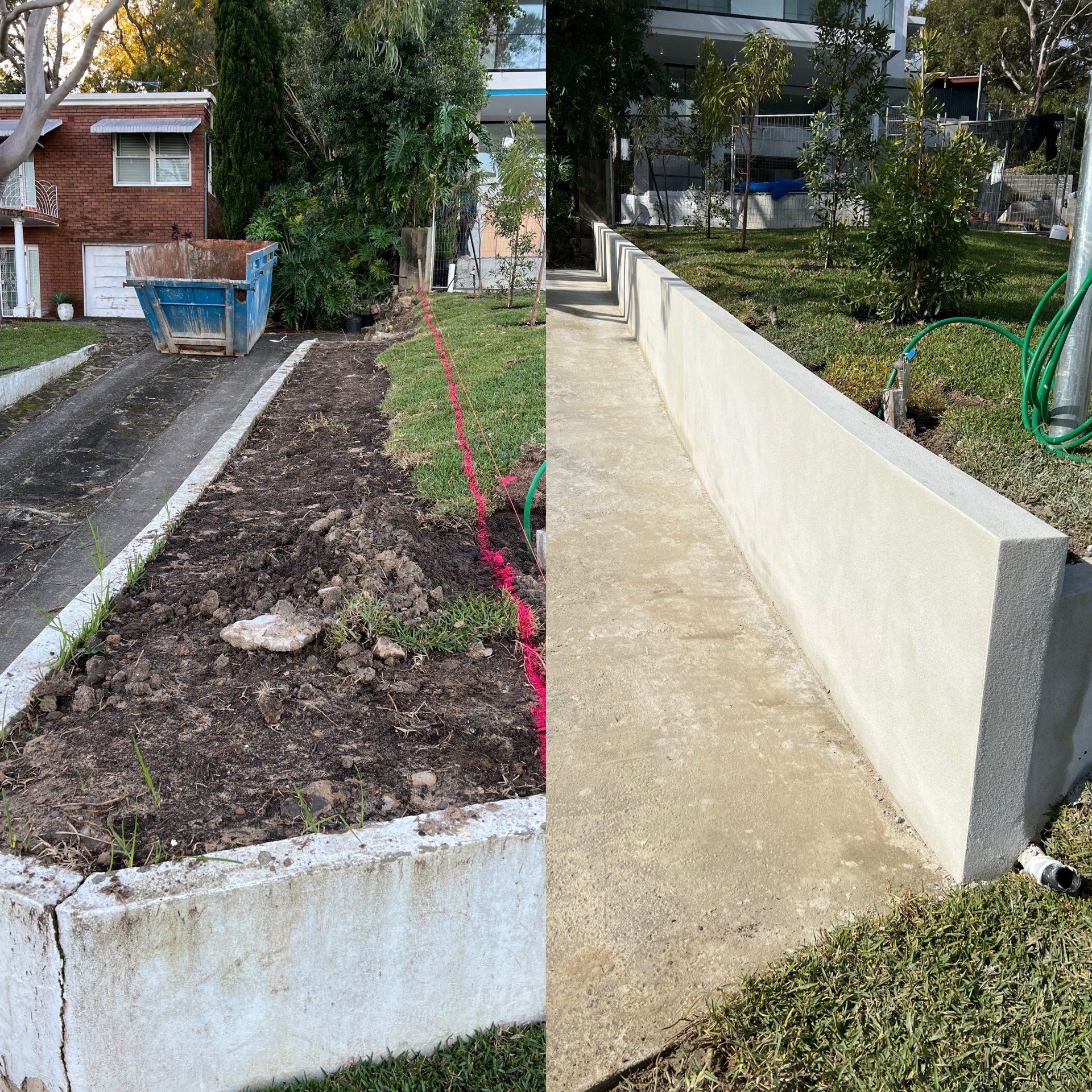 A before and after photo of a concrete walkway