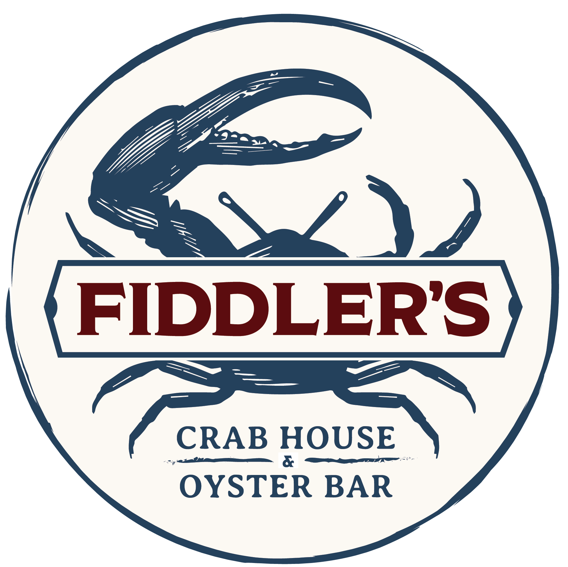 fiddler 's crab house and oyster bar logo with a crab in a circle .