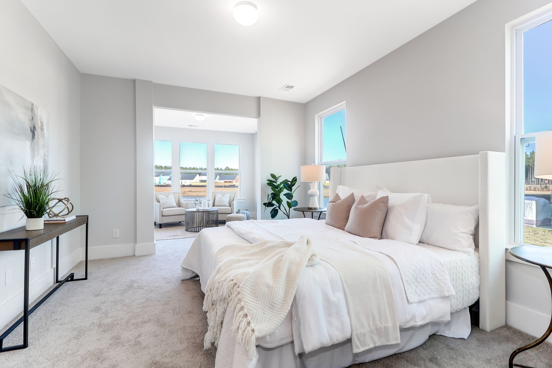 There is a large bed in the middle of the room.