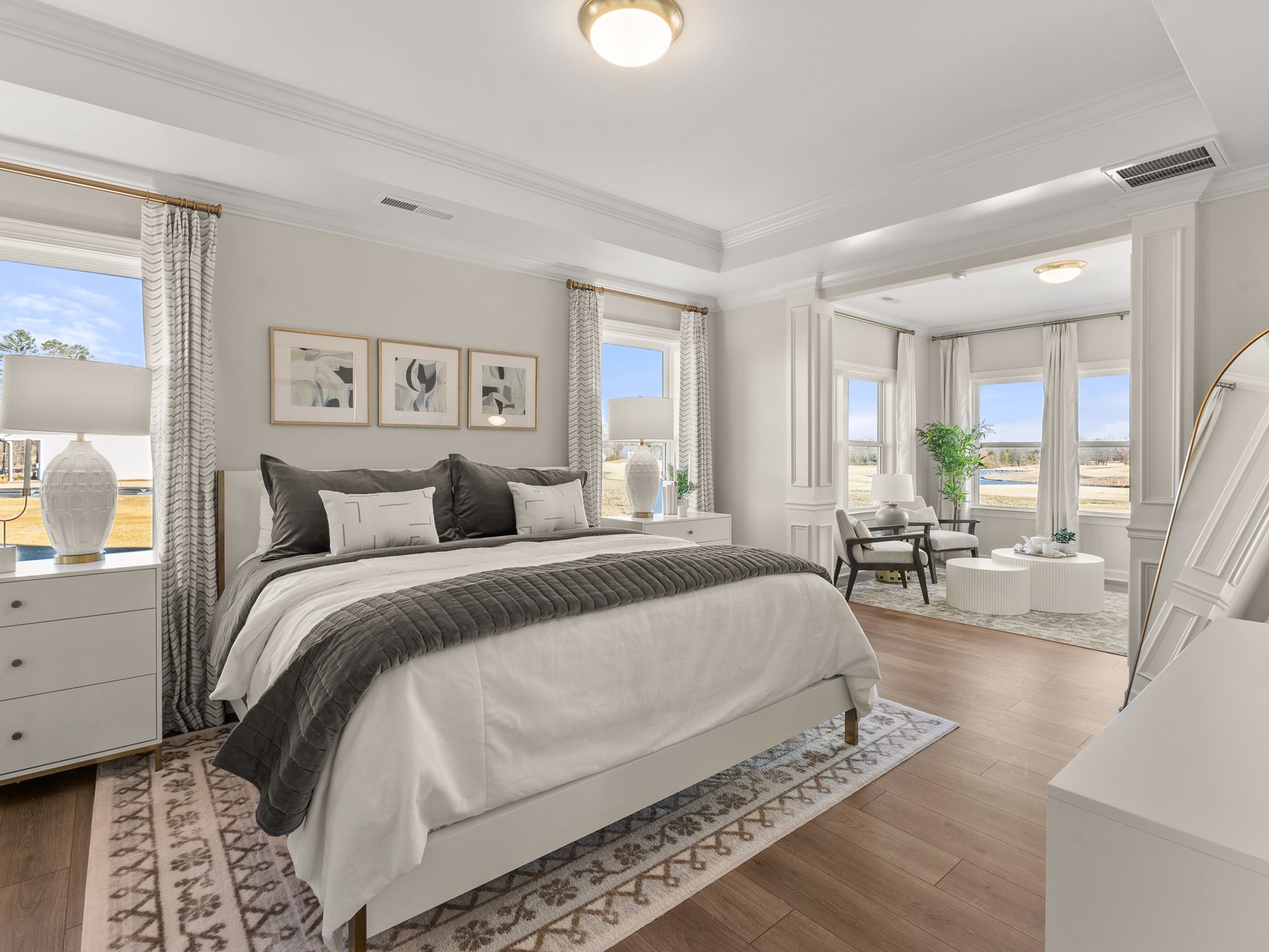 There is a large bed in the middle of the room.